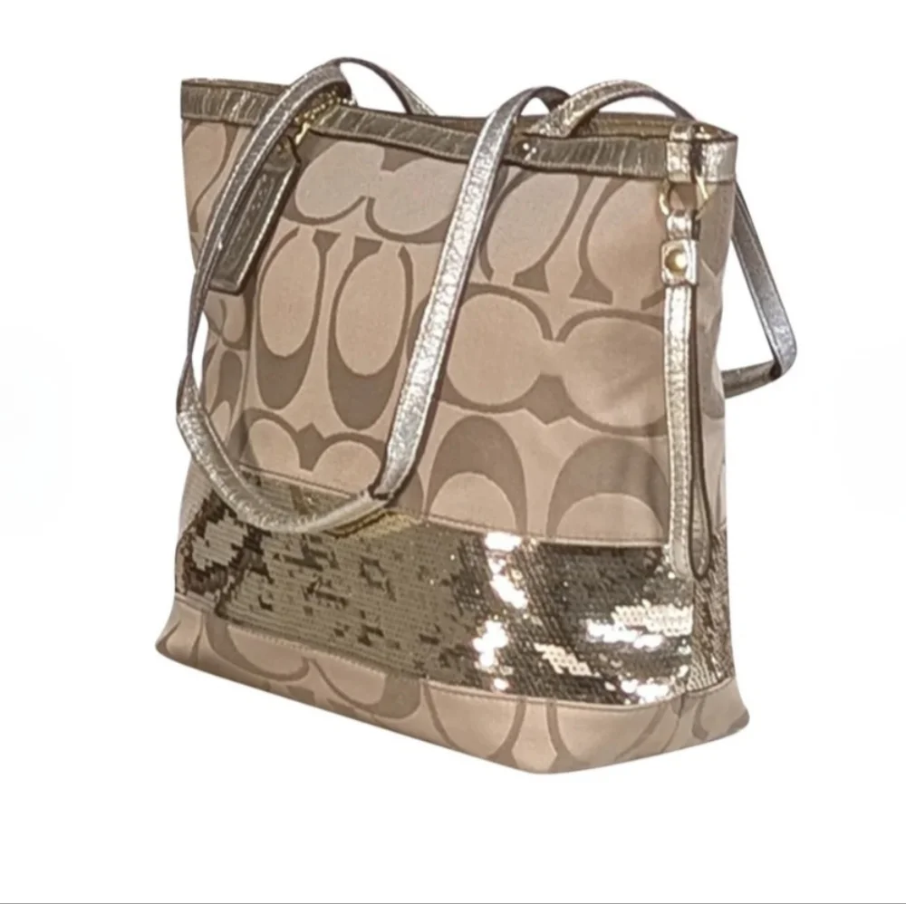COACH Monogram and Gold Sequin Tote Bag